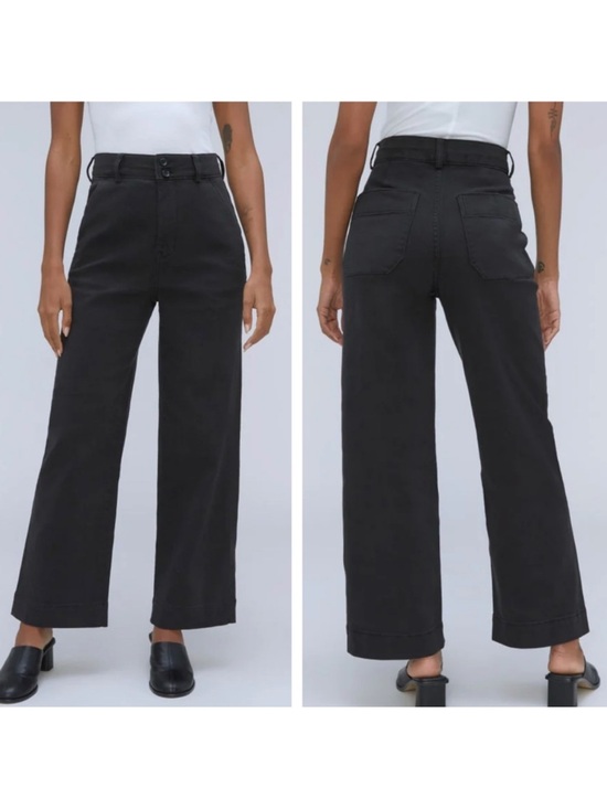 Everlane Pants - Everlane Wide Leg Black Organic Cotton Pants Cropped Double Button size four (4)